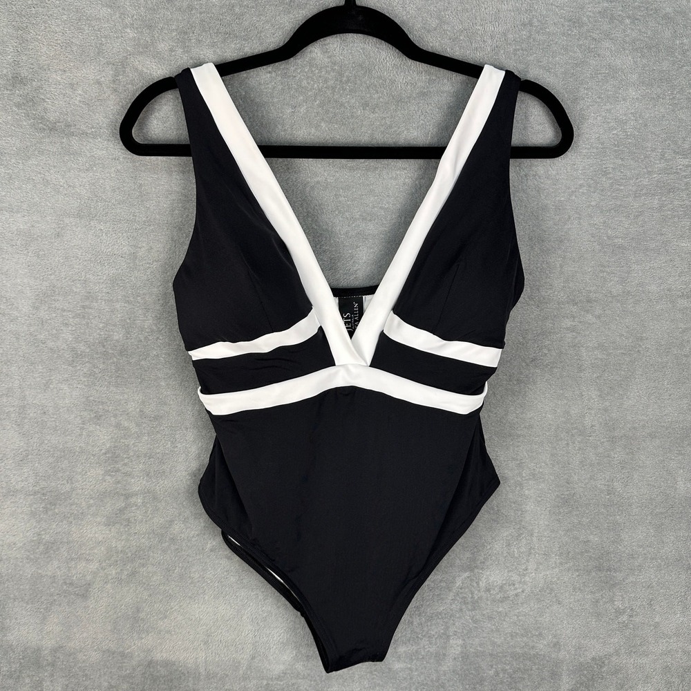 JETS Australia Swimsuit Womens 10 Black Classique Plunge One Piece Vacation